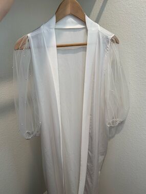 Sheer Pearl-Embellished Sleeve Duster - White